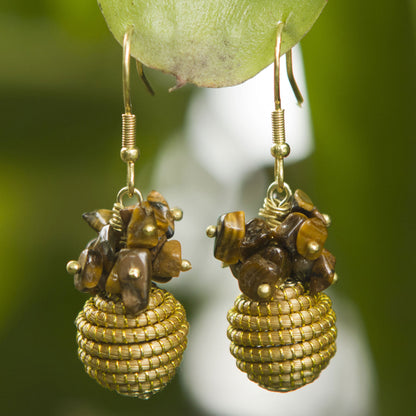 Warmth Hand Crafted Brazilian Golden Grass and Tiger's Eye Earrings