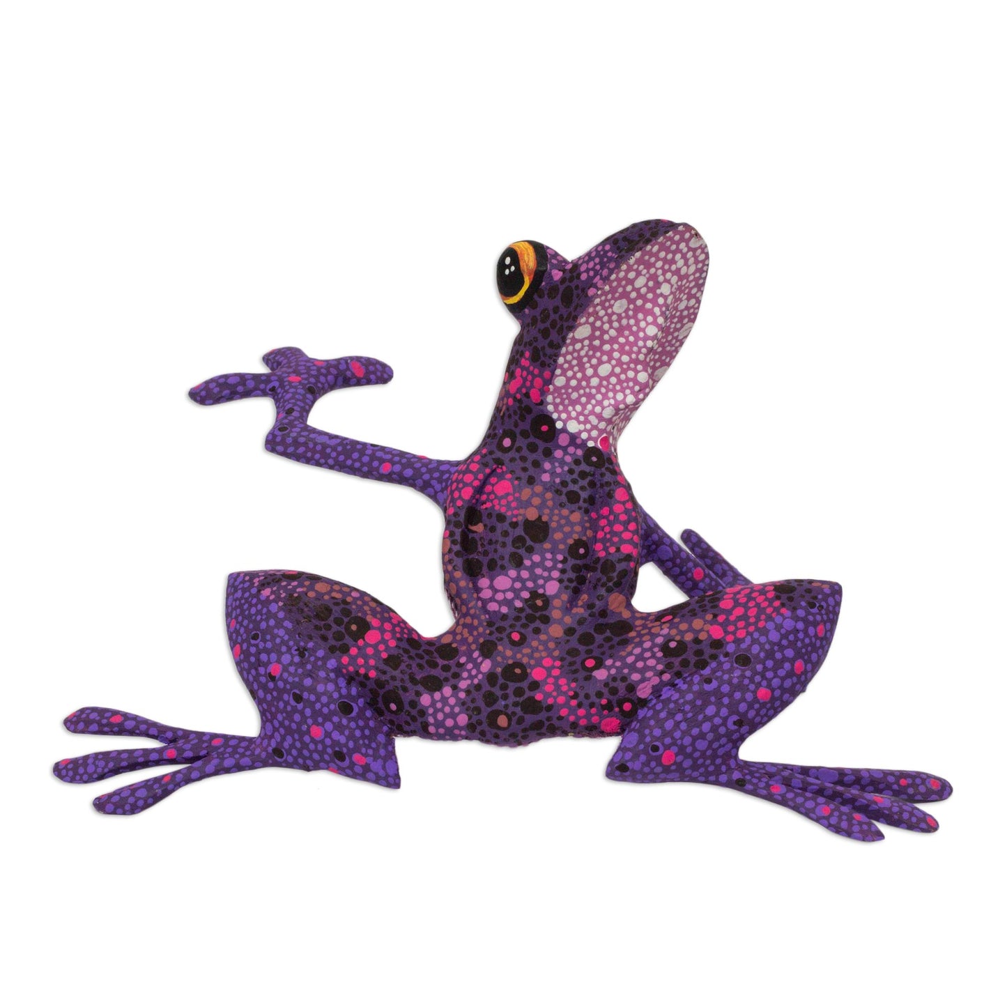 Purple Dancing Frog Purple Hand Crafted Alebrije Style Frog Figurine Sculpture