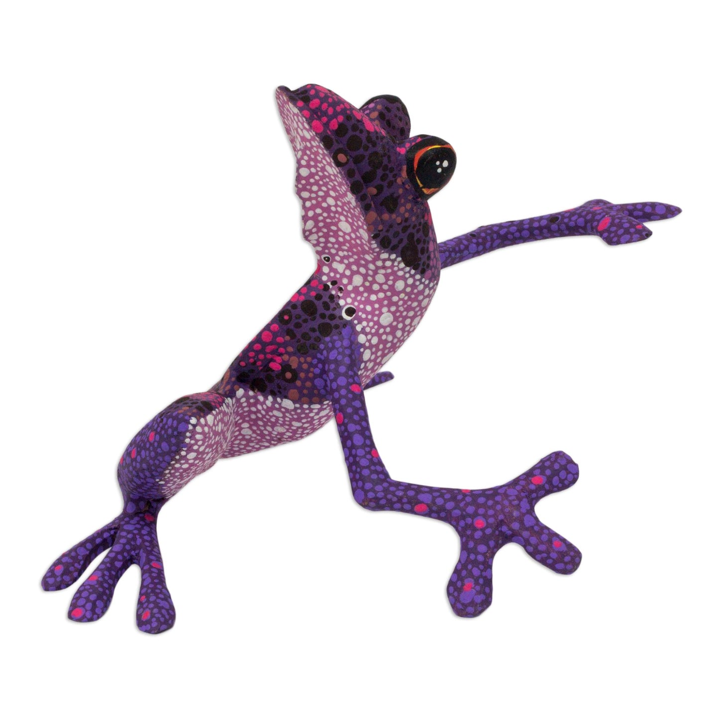 Purple Dancing Frog Purple Hand Crafted Alebrije Style Frog Figurine Sculpture