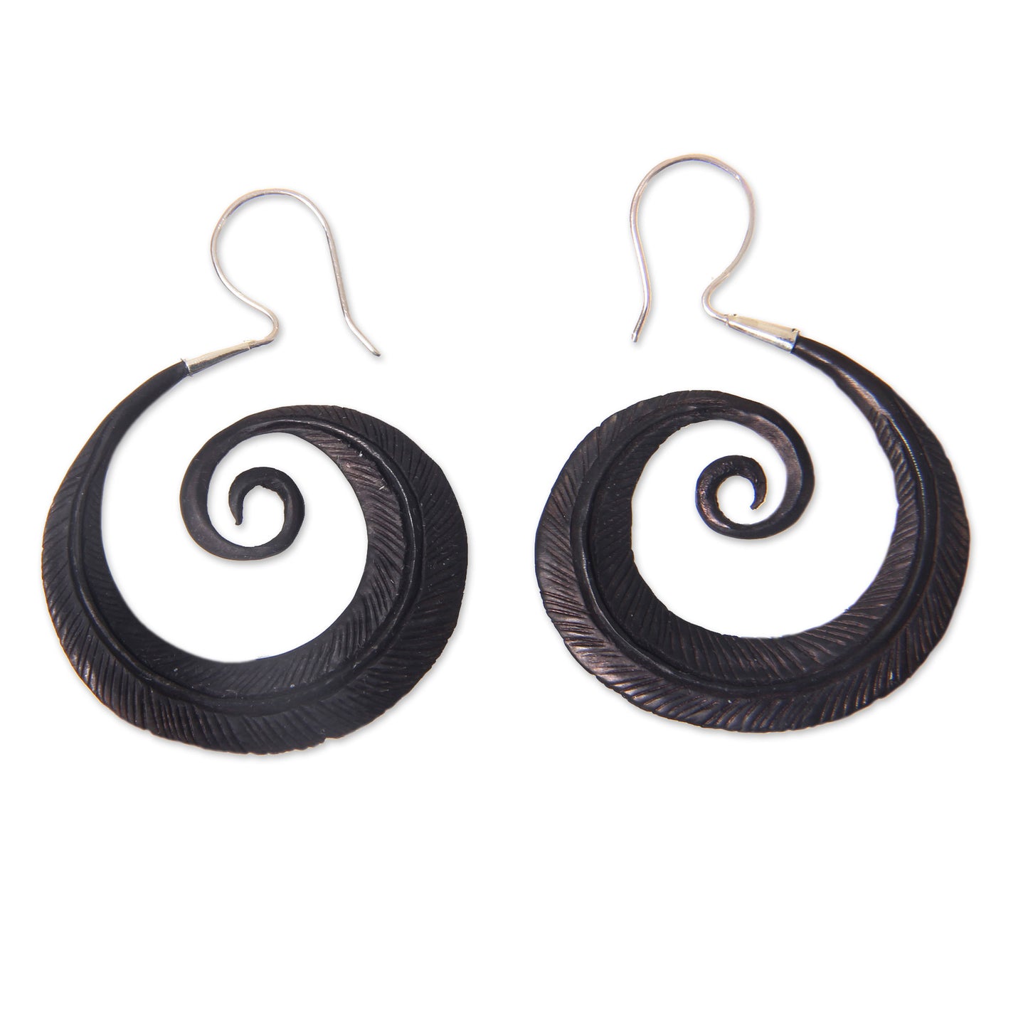 Feather Spiral Sterling Silver Dangle Earrings