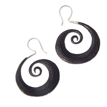 Feather Spiral Sterling Silver Dangle Earrings