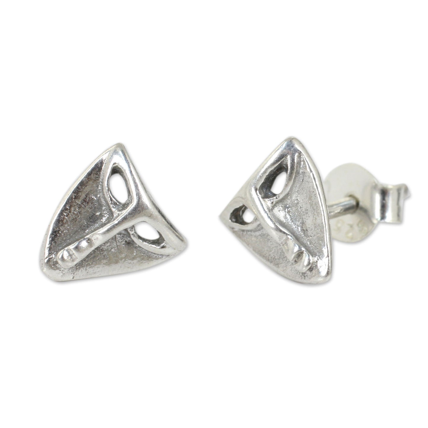 Modern Mask Silver Button Earrings