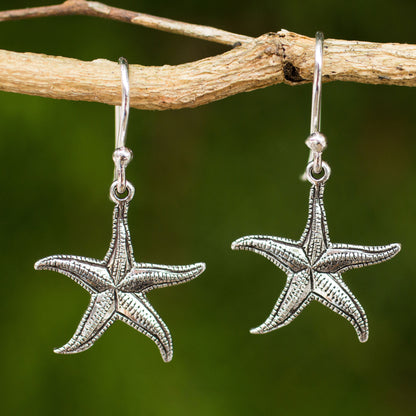 Starfish Artisan Crafted Sea Theme Silver Hook Earrings from Thailand