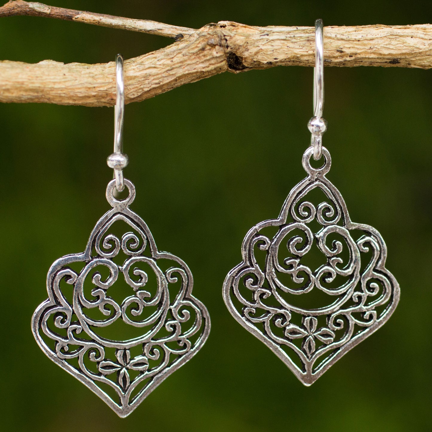 Arabesque Thai Handmade Ornate Sterling Silver Dangle Earrings