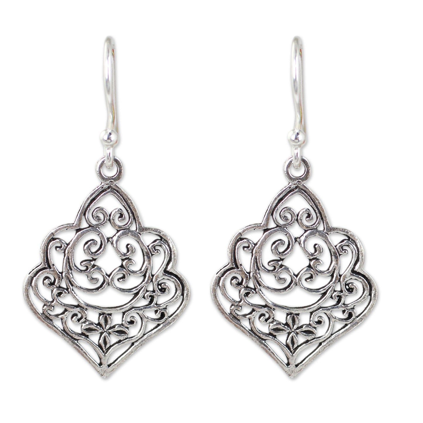 Arabesque Thai Handmade Ornate Sterling Silver Dangle Earrings