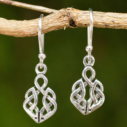 Celtic Dara Knot Silver Dangle Earrings