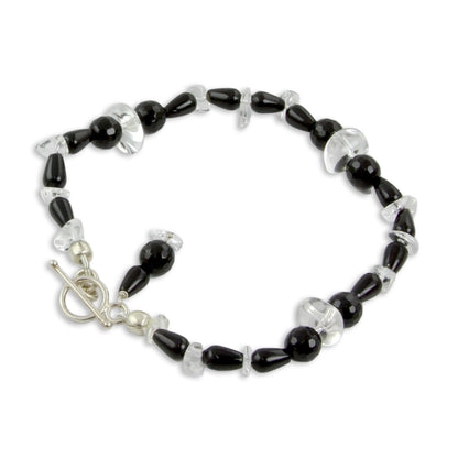 Midnight Allure Indian Handmade Onyx and Quartz Black and White Bracelet