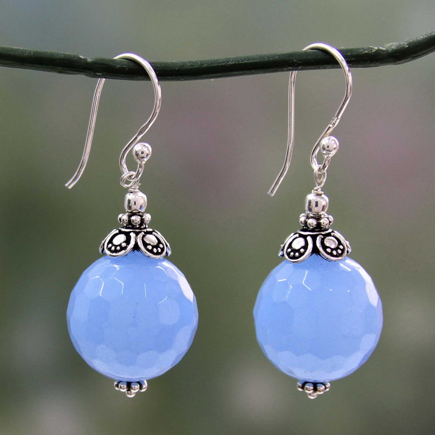 Glorious Blue Artisan Crafted Blue Chalcedony and Sterling Silver Earrings