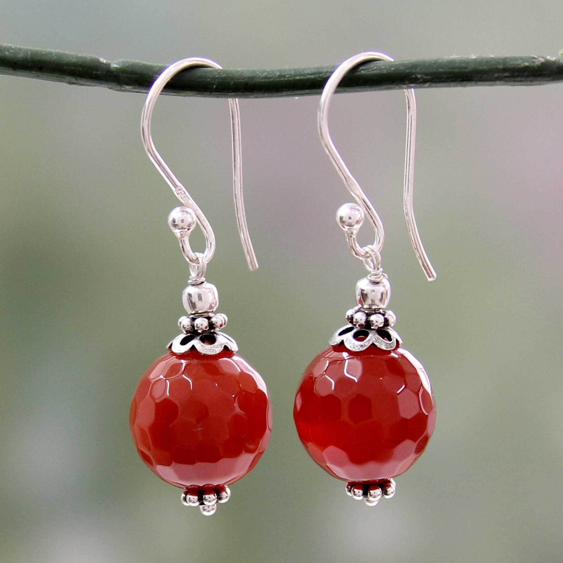 NOVICA - Sterling Silver Red Agate Dangle Earrings