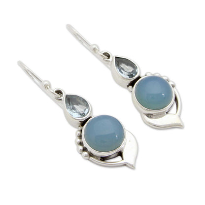 Modern Romance Blue Topaz Silver Dangle Earrings