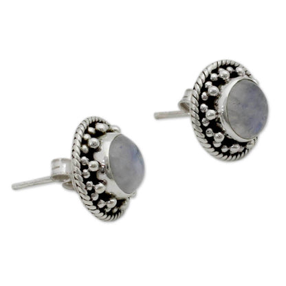 Moonstone & Sterling Silver Button Earrings