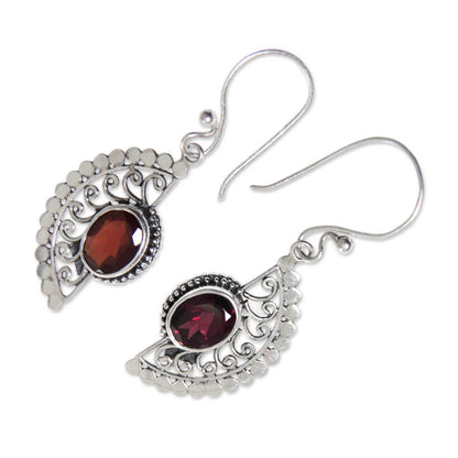 Garnet & Sterling Silver Filigree Earrings