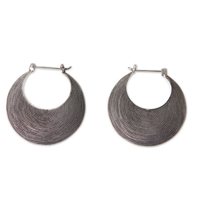 Hypnotic Bali Moon Handmade Textured Sterling Hoop Earrings from Bali