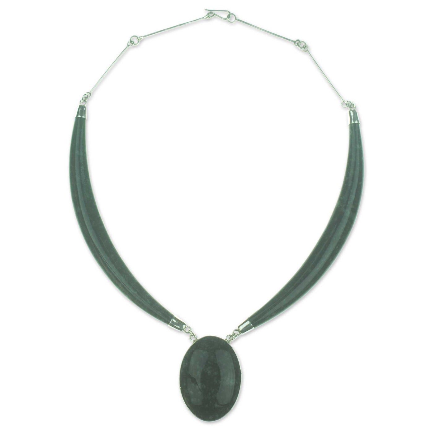 Maya Elegance Dark Green Jade Pendant Necklace with Sterling Silver