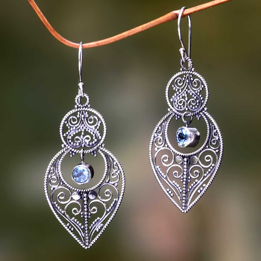 Majapahit Glory Blue Topaz and Sterling Silver Dangle Earrings from Bali