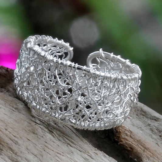 Celuk Lace Modern and Abstract Handcrafted Silver Wrap Ring
