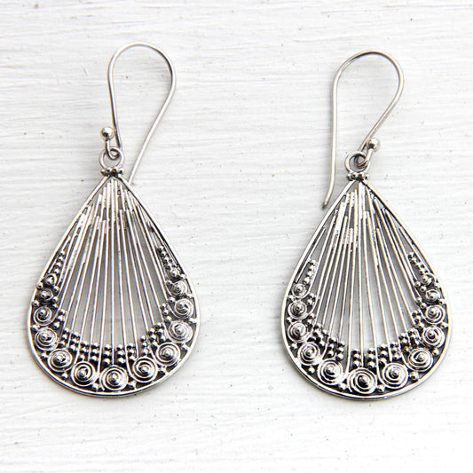 Sterling Silver Peacock Feather Earrings