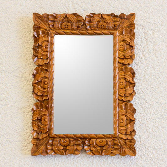 Naturally Baroque Guatemalan Hand Carved Conacaste Wood Wall Mirror