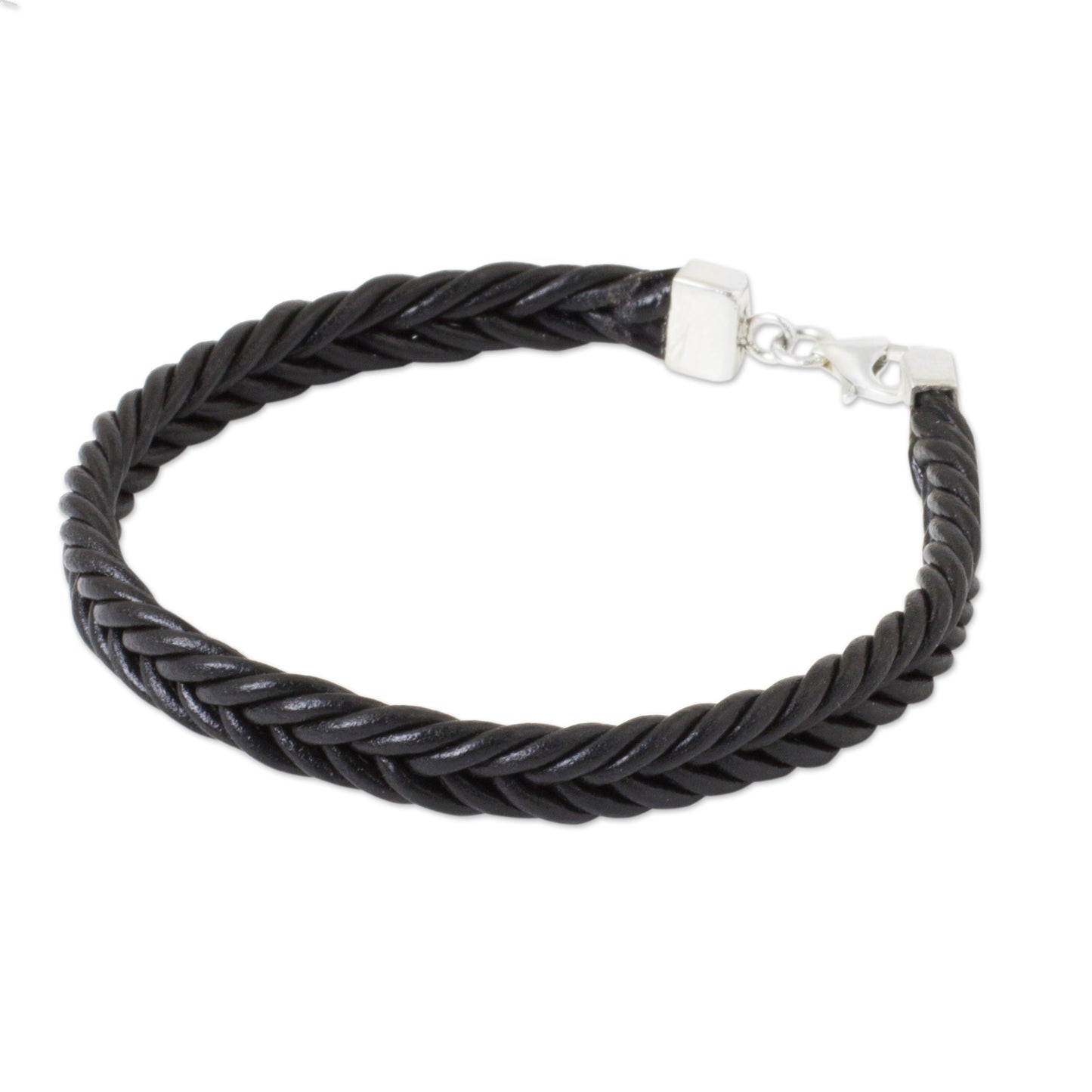 Assertive in Black Thai Black Leather Braided Bracelet with Silver Clasp