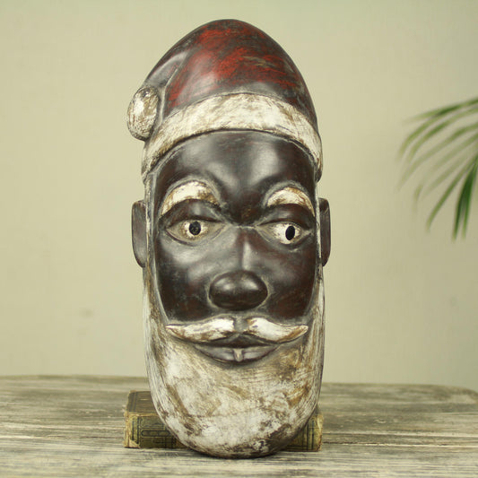 Ghanaian Santa Claus Artisan Hand Carved Unique Santa Claus African Mask