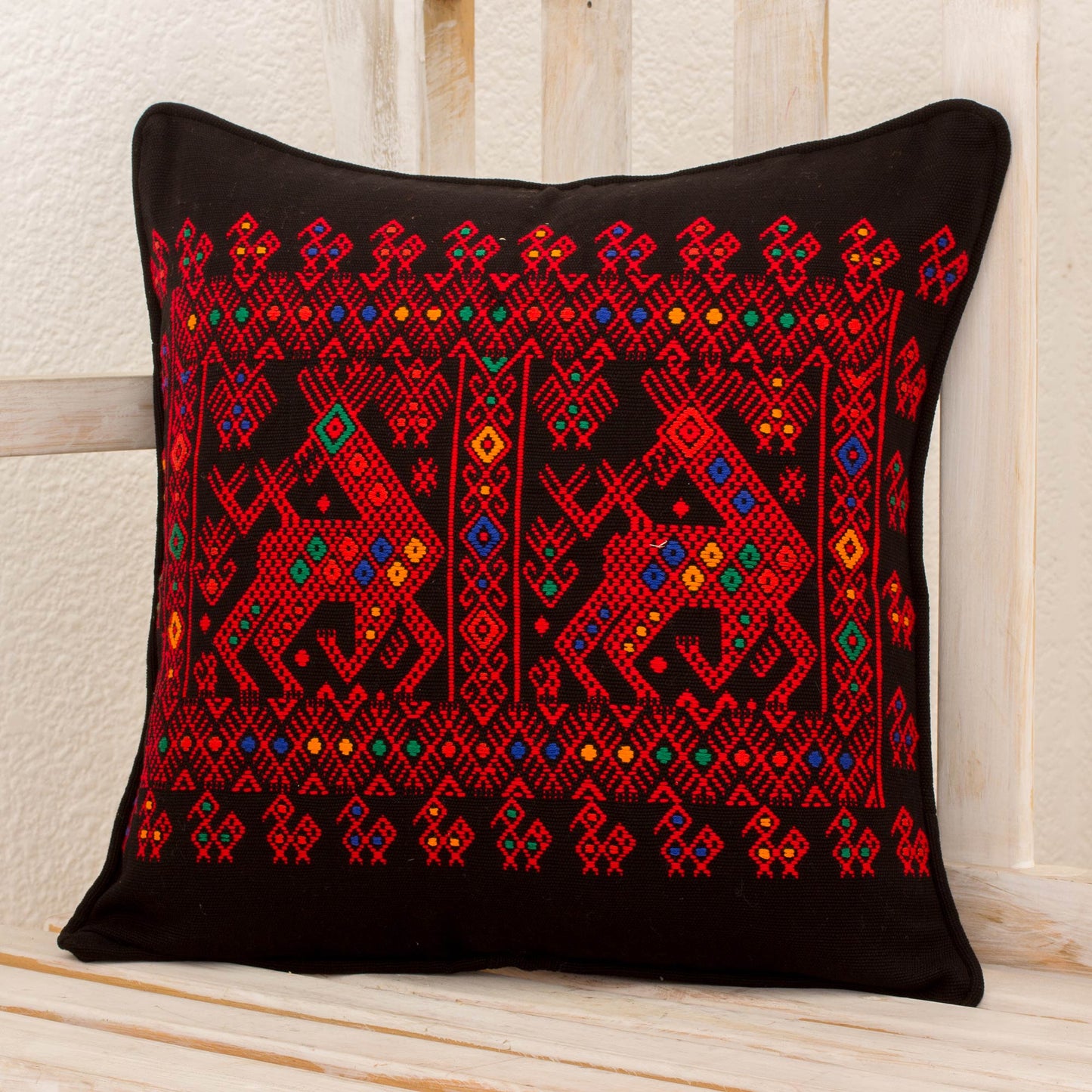 Red Maya Deer Red Deer Theme Maya Backstrap Black Cotton Cushion Cover