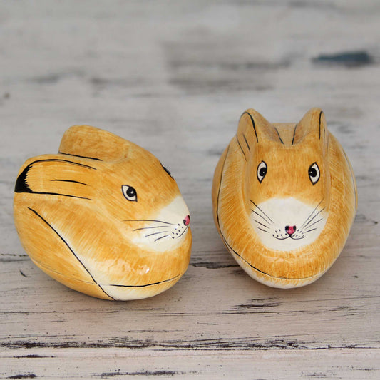 Charismatic Rabbits Artisan Crafted Papier Mache Decorative Bunny Boxes (Pair)