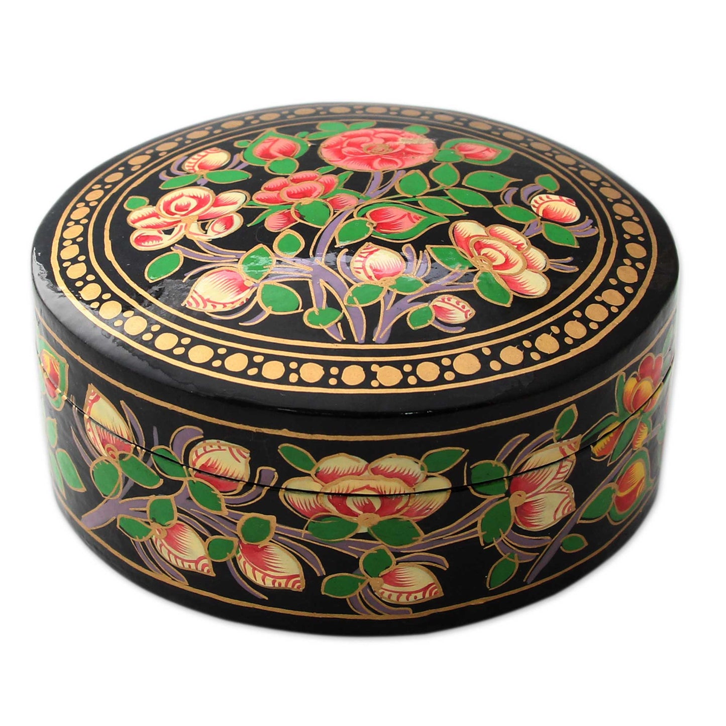 Rose Grandeur Flowers on Papier Mache Decorative Box from India