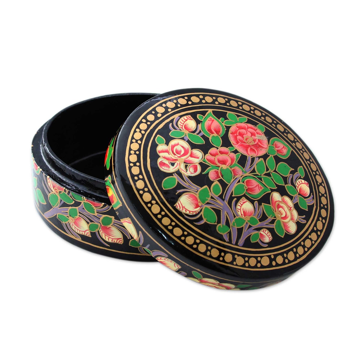 Rose Grandeur Flowers on Papier Mache Decorative Box from India