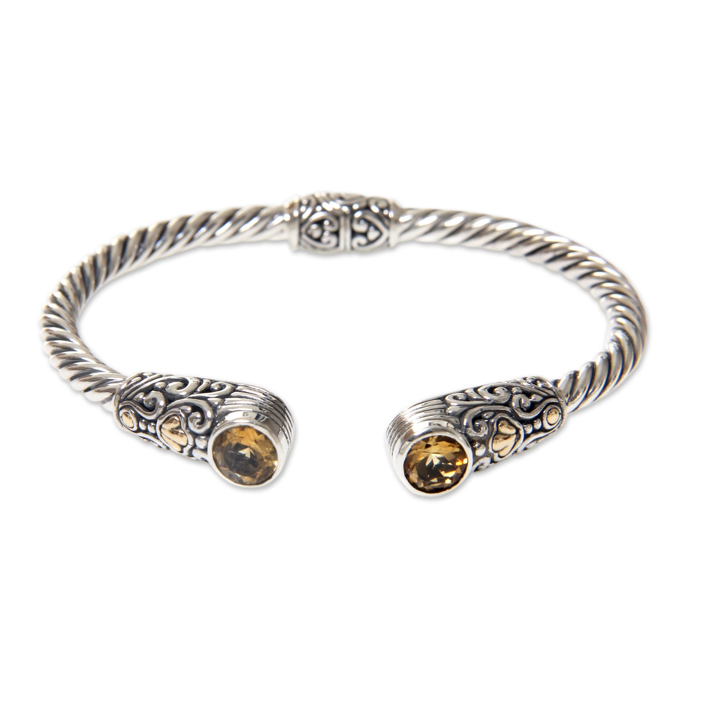 Sukawati Secret Sterling Silver Hinged Cuff Bracelet with Citrine Gold Plate