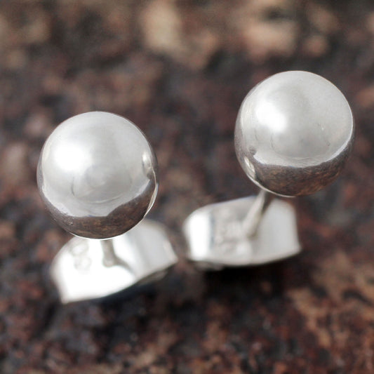 Polished Sphere Sterling Silver Earrings
