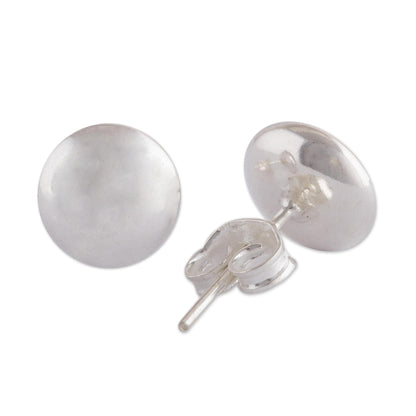 Satin Circles Brushed Silver Artisan Crafted Stud Earrings from the Andes