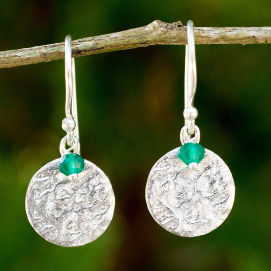 Green Harvest Moon Sterling Silver Artisan Crafted Earrings with Green Onyx