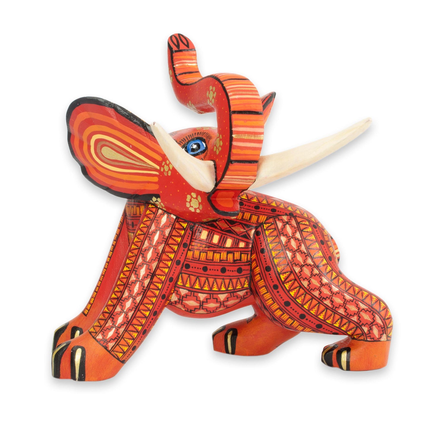 My Elephant Friend Artisan Crafted Wood Orange Elephant Figurine from Mexico