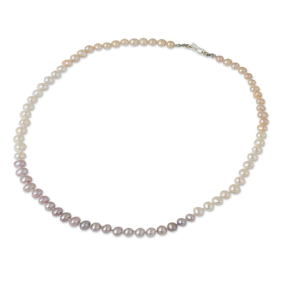 Natural Sweetness Pink White Grey Pearls Necklace in Hand-knotted Strand