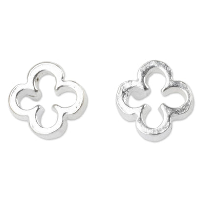 Four Leaf Clover Silver Stud Earrings