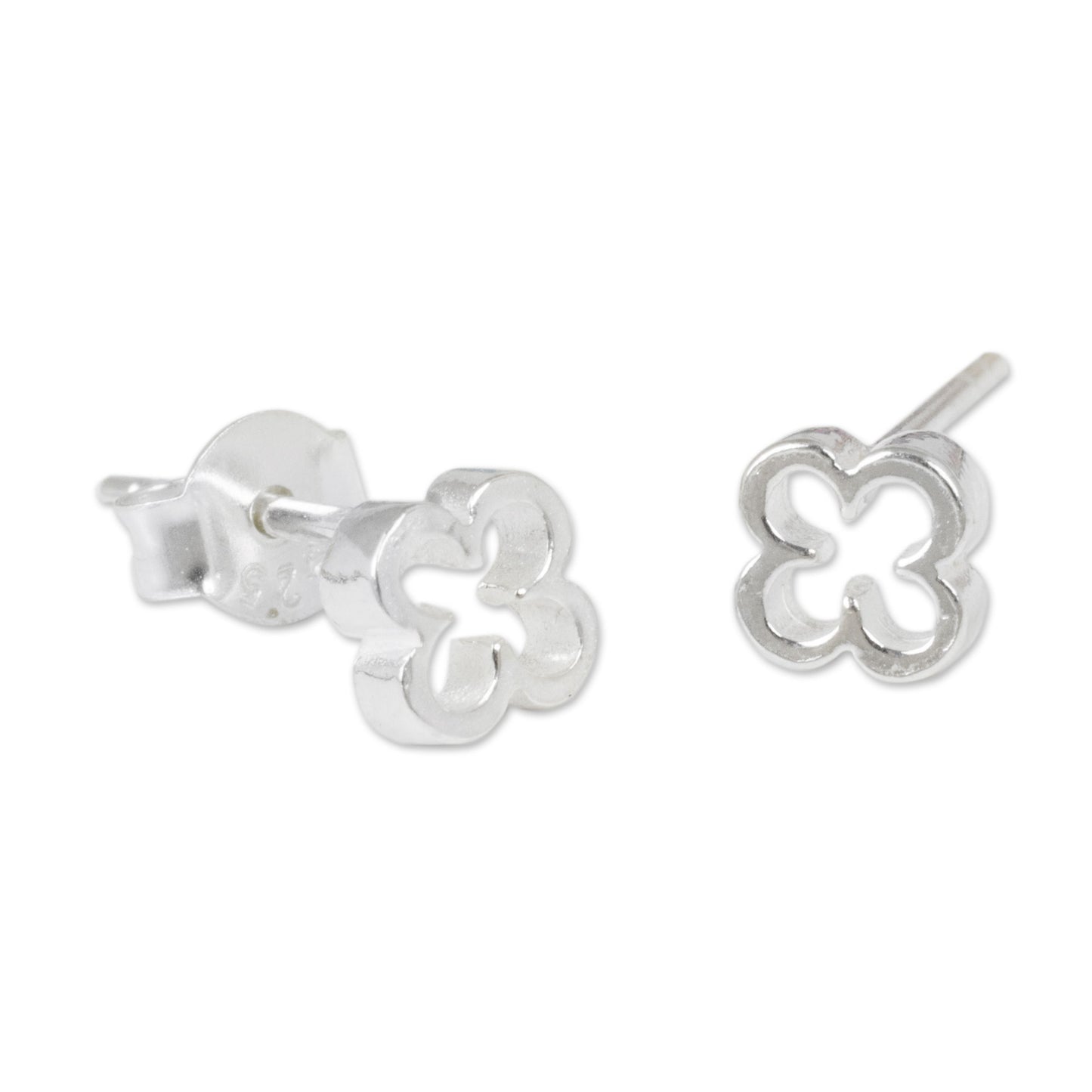 Four Leaf Clover Silver Stud Earrings