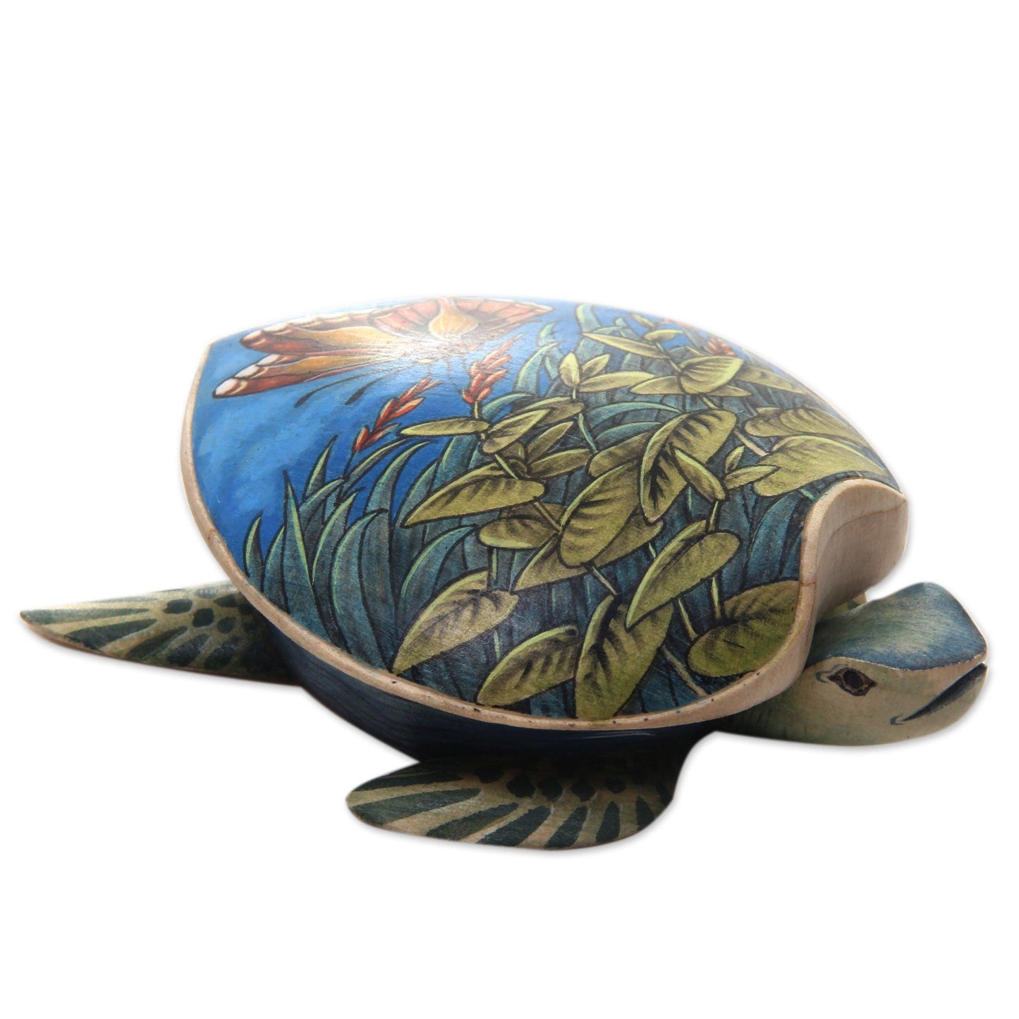 Crocodile Wood Handpainted Turtle Jewelry Box