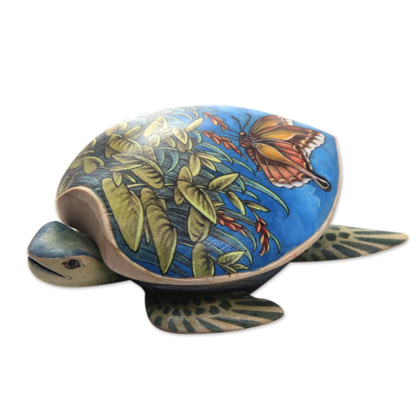 Crocodile Wood Handpainted Turtle Jewelry Box