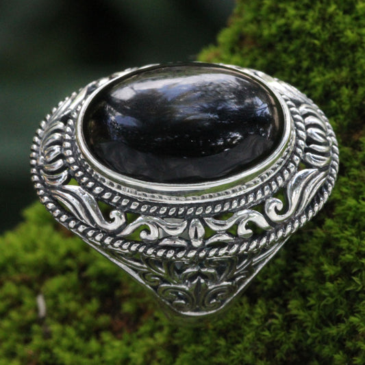 Amed Eclipse Onyx Silver Cocktail Ring
