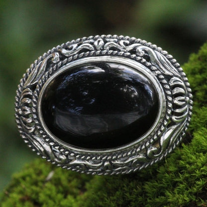 Amed Eclipse Onyx Silver Cocktail Ring