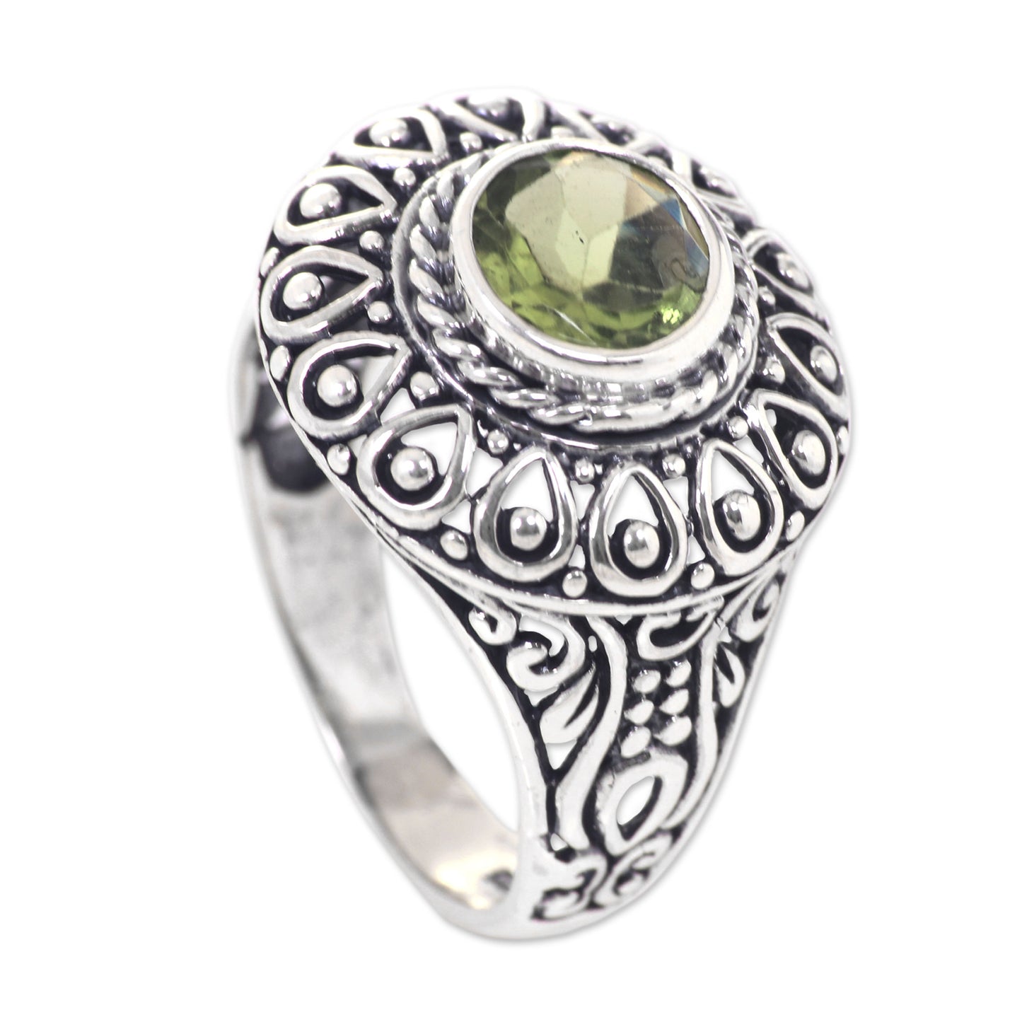 Jatiluwih Sterling Silver and Peridot Bali Artisanal Ring