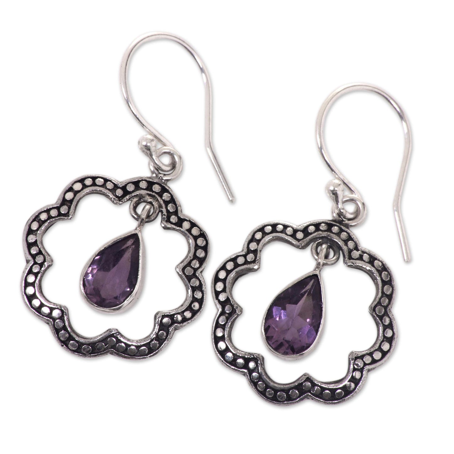 Flower Halo Floral Fair Trade Silver Earrings with Amethyst