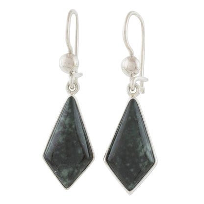 Jungle Pyramids Dark Green Guatemalan Jade Earrings in Sterling Silver