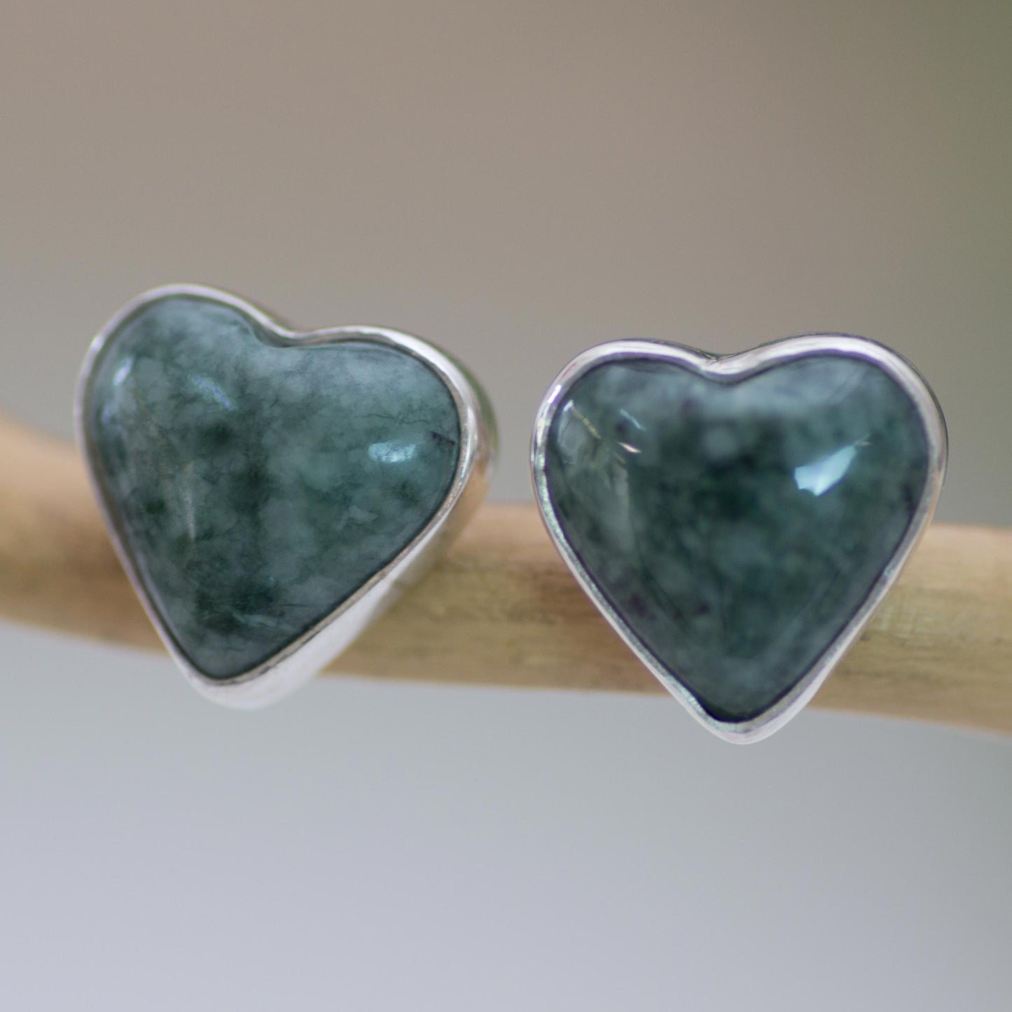 Love Sacred Jade Heart Earrings Artisan Crafted Jewelry