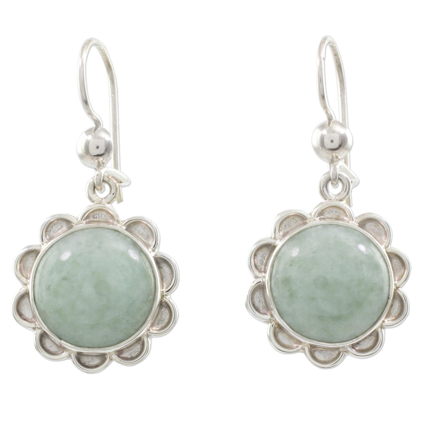 Solar Apple Flower Jade & Silver Dangle Earrings