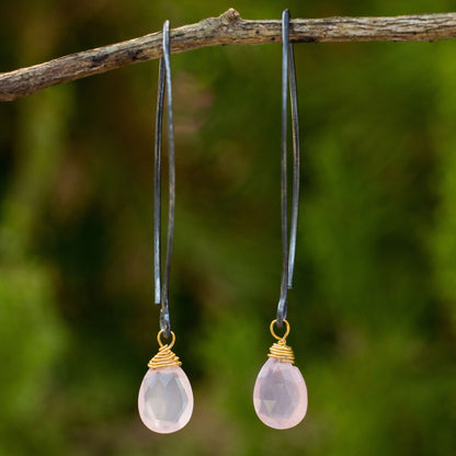 Sublime Pink Sparkle Gold Vermeil Accent Pink Chalcedony Earrings with Silver