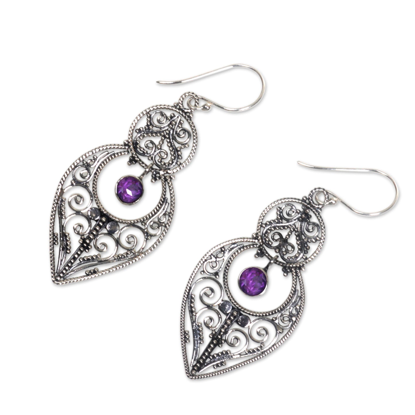 Majapahit Glory Amethyst and Sterling Silver Dangle Earrings from Bali