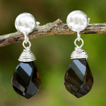 From Chiang Mai with Love Spiral Twist Faceted Smoky Quartz Dangle Earrings