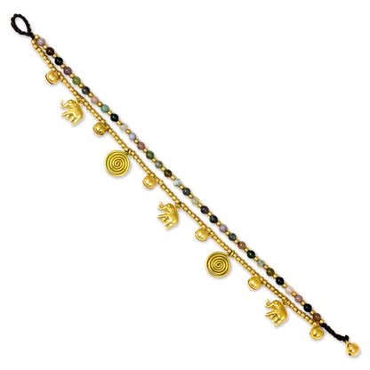 Elephant Bells Brass & Agate Anklet