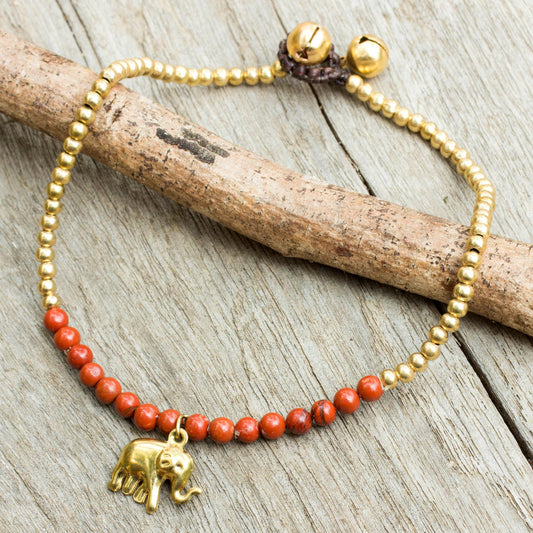 Stylish Elephant Beaded Brass Elephant Charm Anklet with Jasper